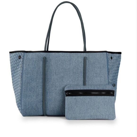 Denim Woven Tote Bag - Like New - Large Tote with Pouch - Excellent Condition - Picture 1 of 3